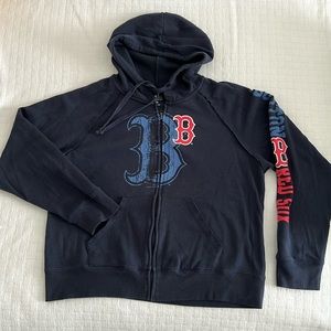 Navy Boston Red Sox Zip Front Hoodie with Pockets - Unisex/Women’s Large